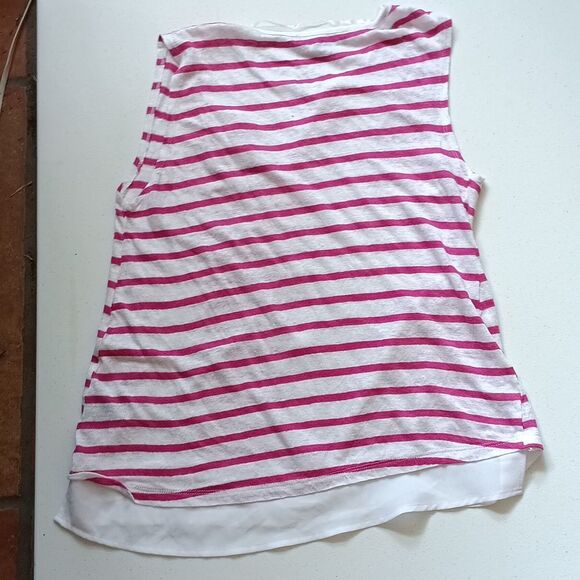 Striped Sleeveless Linen Top - Pink and White - Picture 4 of 4